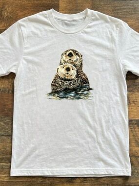 Gildan White T‑Shirt with Otter Duo Graphic
